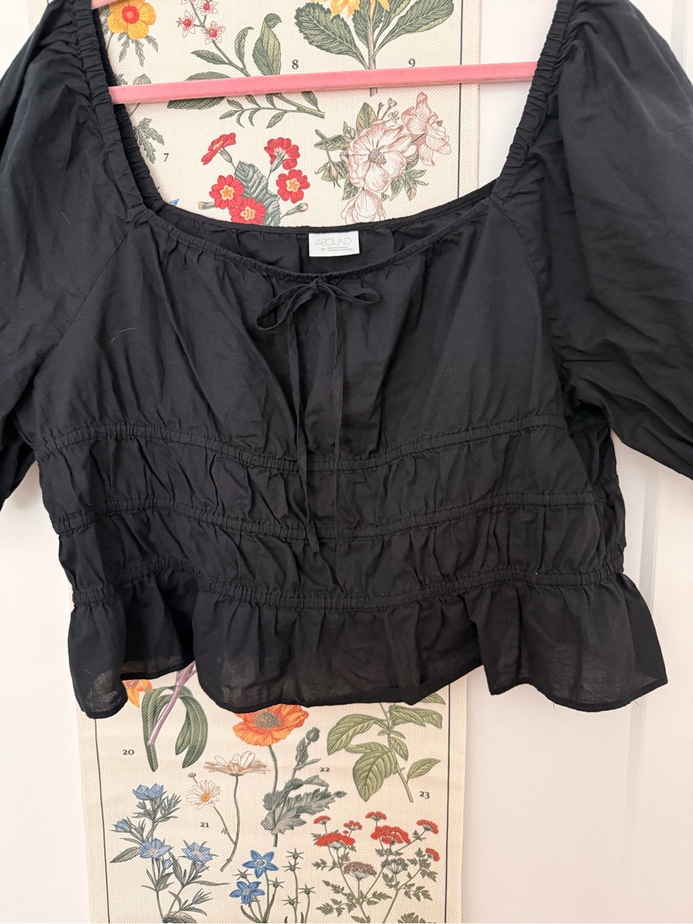 Abound Black Peasant Tie-Front Ruffle-Hem Blouse